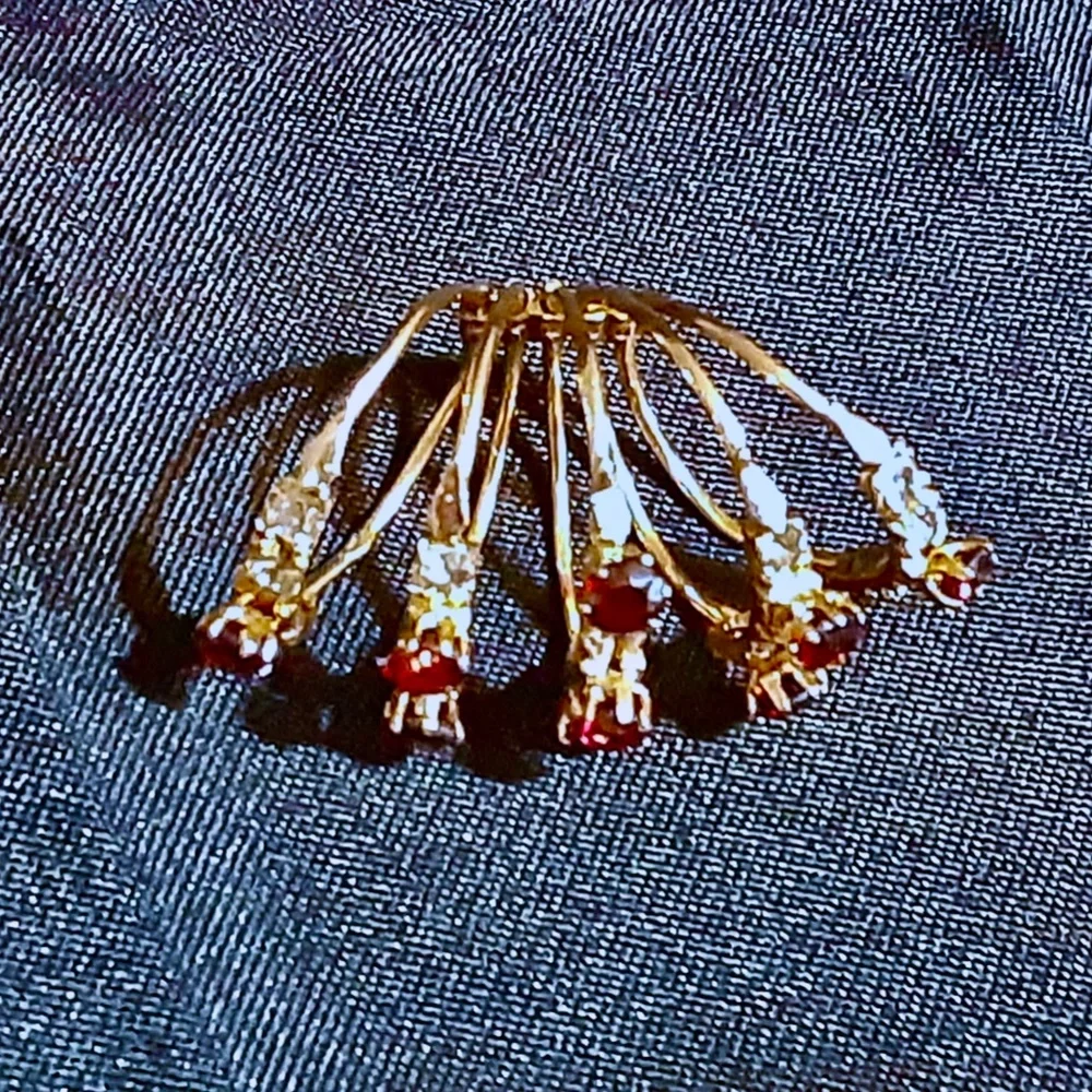 SOLD   HP! Rare Antique Harem Ring 14K Yellow Gold Garnet & Sapphire 5 Band - Picture 11 of 12